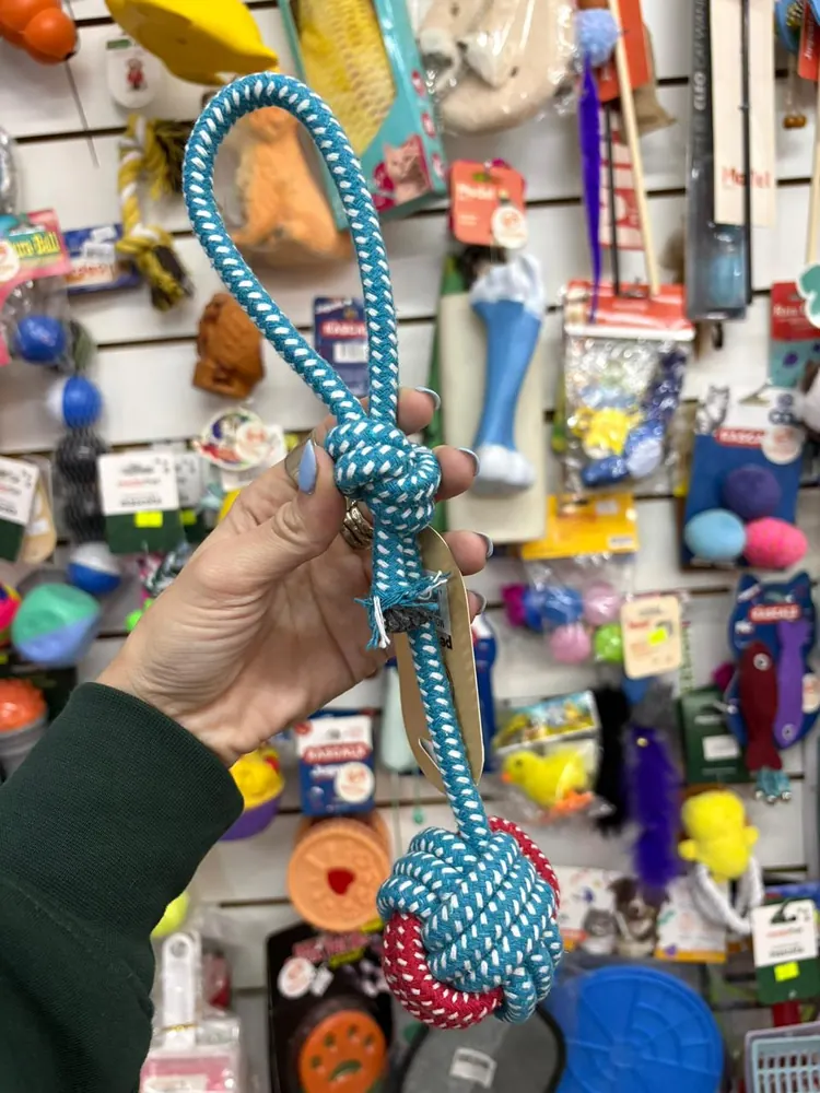 Pelota con cuerda azul